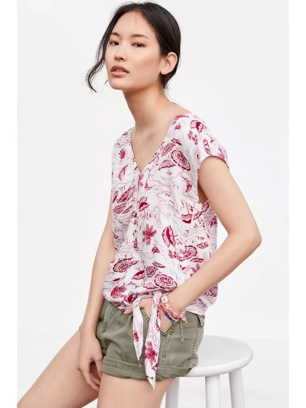 Anthropologie Tiny "Seaside" V-Neck Tie-Front Blouse